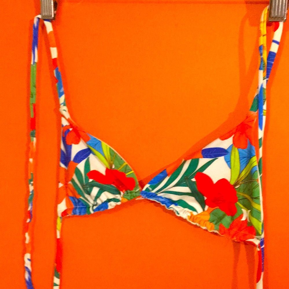 Hurley Colorful Floral Bikini Top Reversible XXS 00/0 28 A Cup Resort Cruise